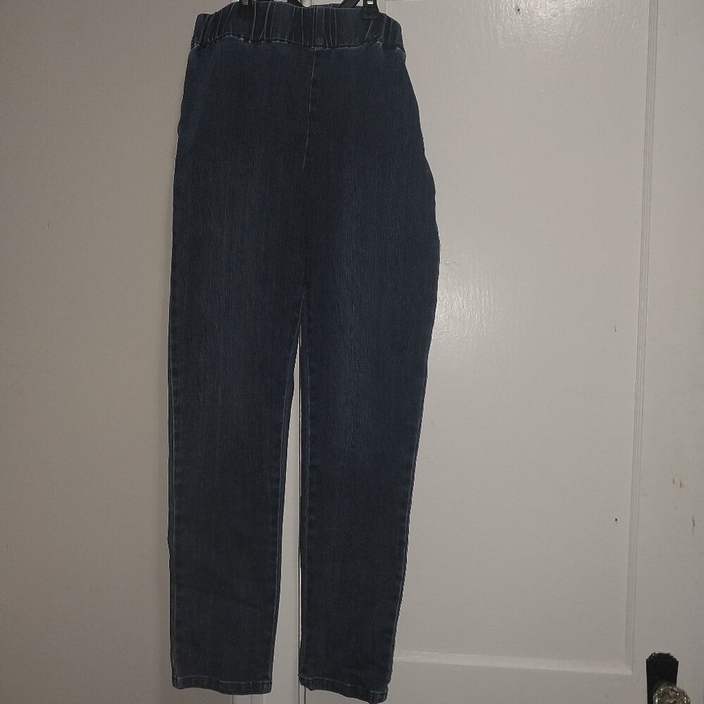 Chic Dark Blue Stretchy Waistband Denim Pants